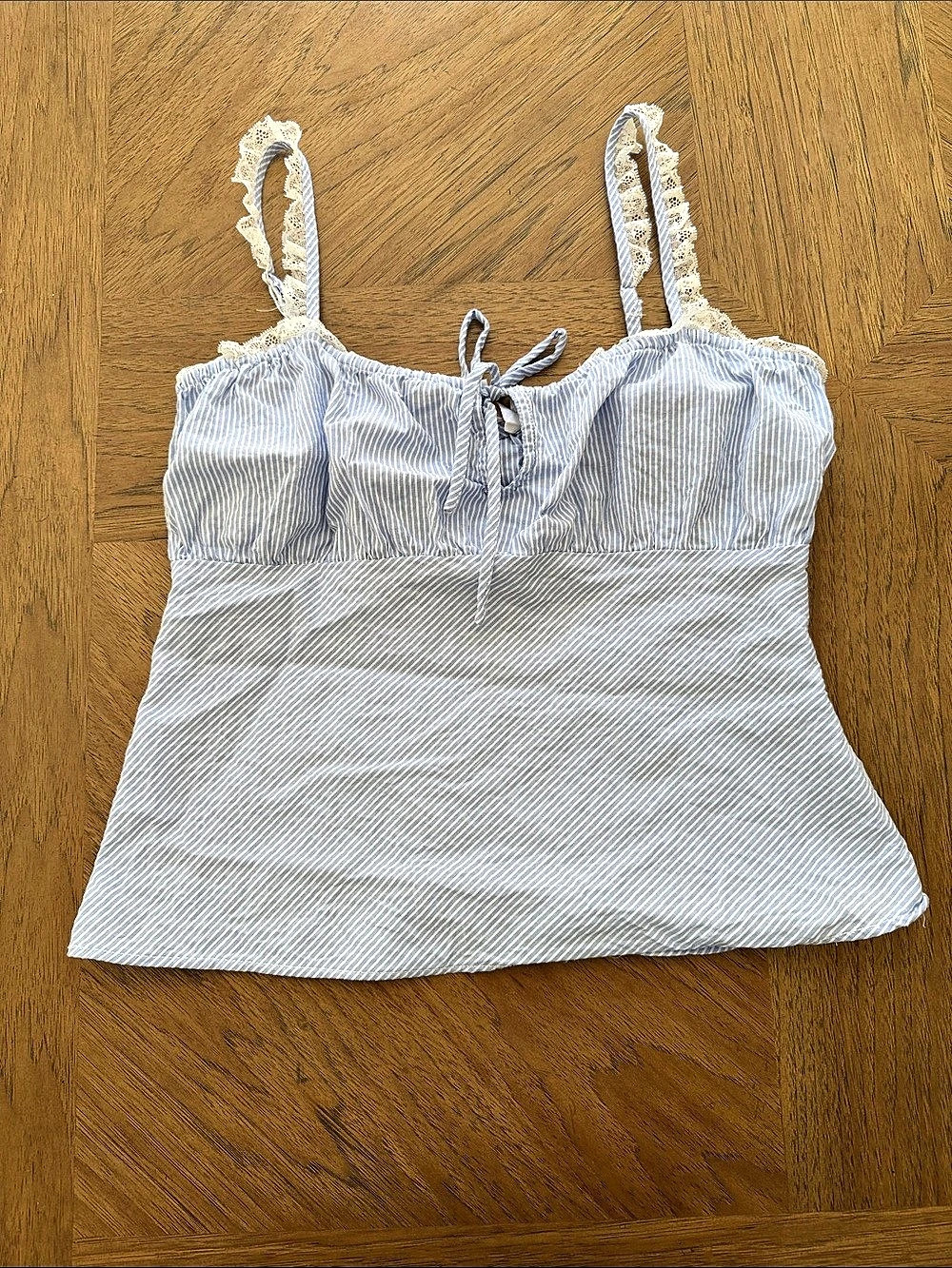 WAYF Blue & White Striped Lace Trim Camisole Size Medium